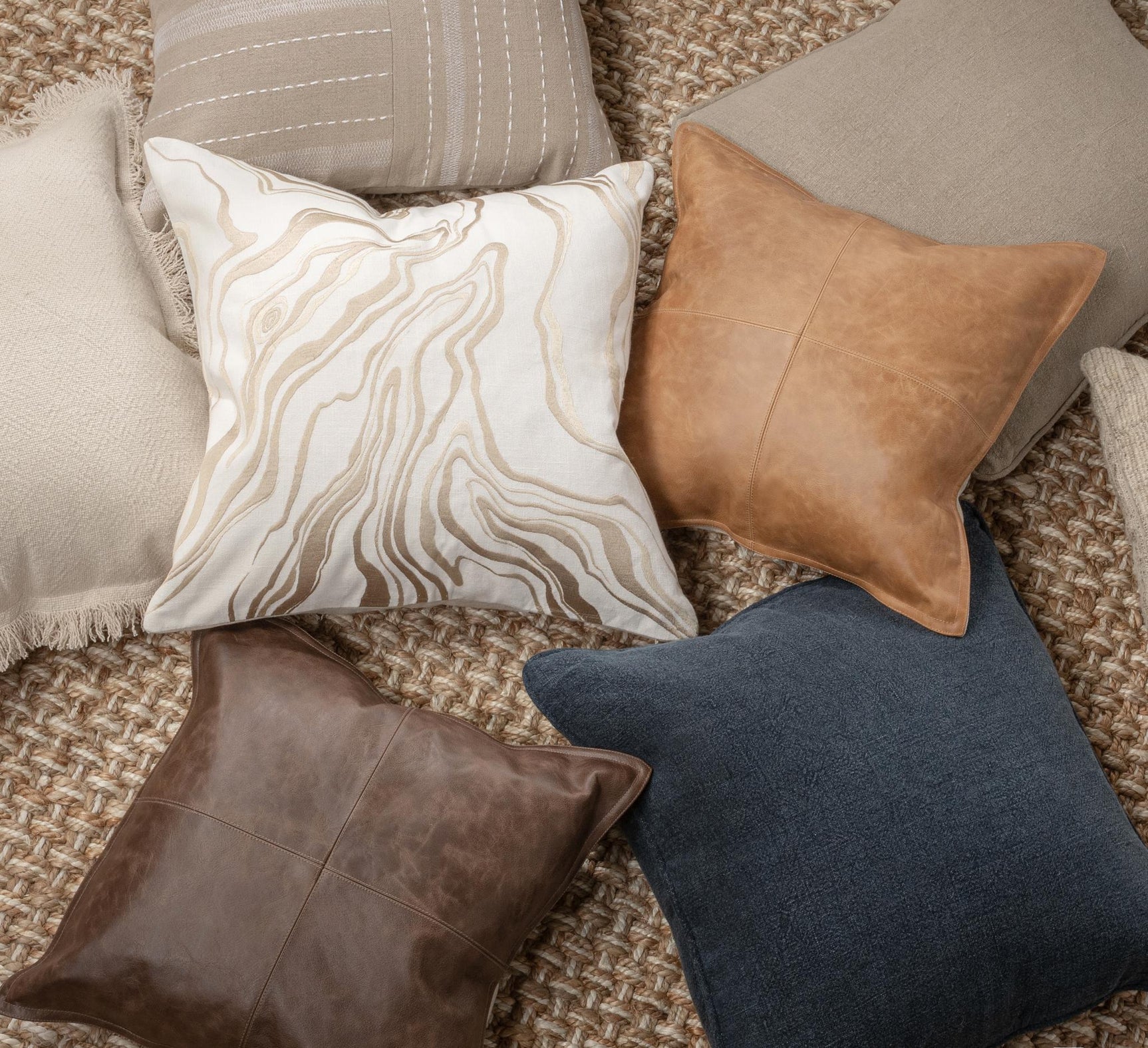 TQ Drift Ivory/Natural 22x22 Throw Pillow (Set of 2) - Ornate Home