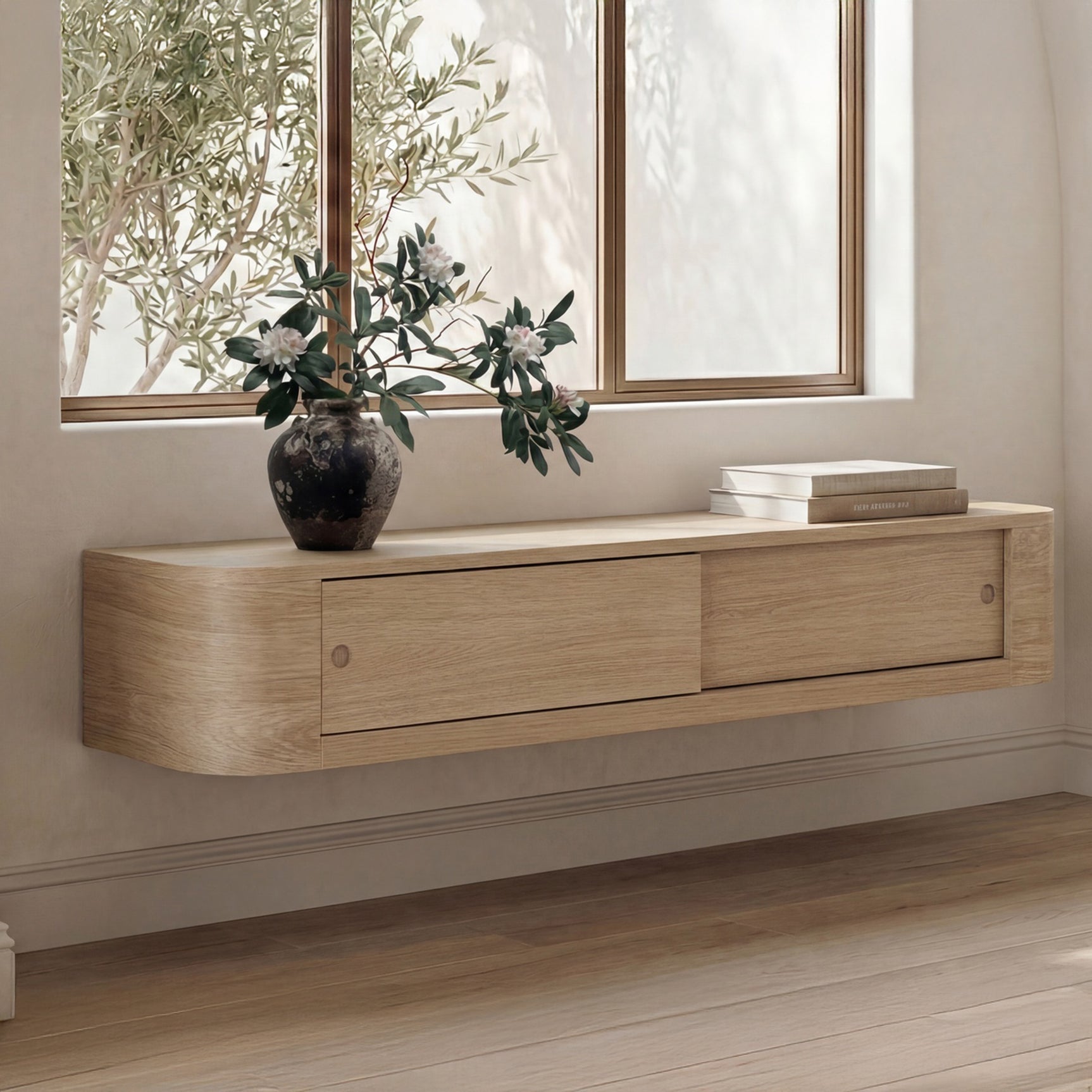 Round Off Natural Floating Console Table