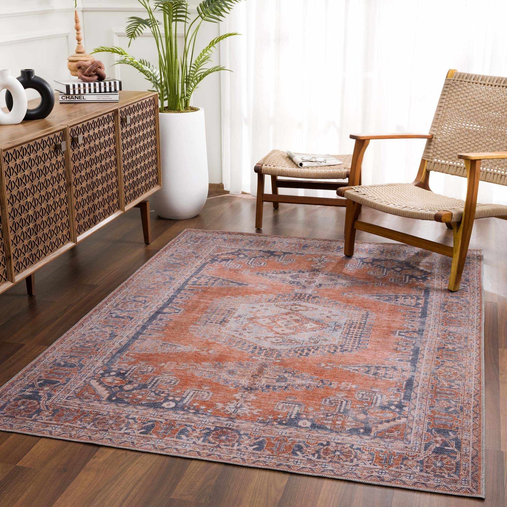 Taber Burnt Orange Washable Rug - Ornate Home