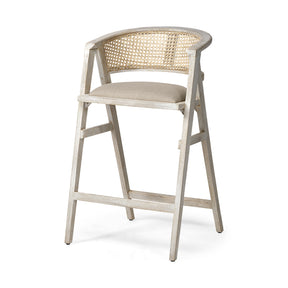 Tabitha Beige/Blonde Fabric/Rattan Seat Wood Frame Bar Stool - Ornate Home