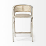 Tabitha Beige/Blonde Fabric/Rattan Seat Wood Frame Bar Stool - Ornate Home