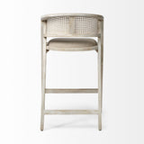 Tabitha Beige/Blonde Fabric/Rattan Seat Wood Frame Bar Stool - Ornate Home