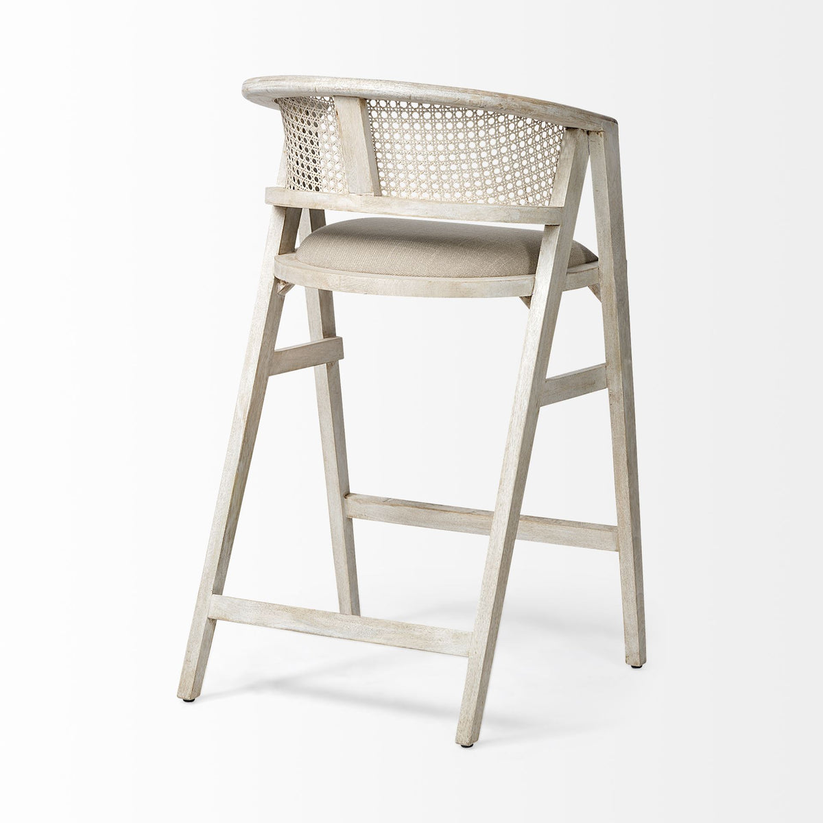 Tabitha Beige/Blonde Fabric/Rattan Seat Wood Frame Bar Stool - Ornate Home