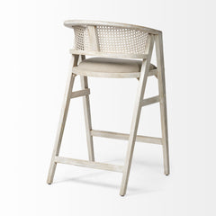 Tabitha Beige/Blonde Fabric/Rattan Seat Wood Frame Bar Stool - Ornate Home