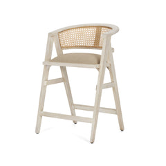 Tabitha Beige/Blonde Fabric/Rattan Seat Wood Frame Counter Stool - Ornate Home