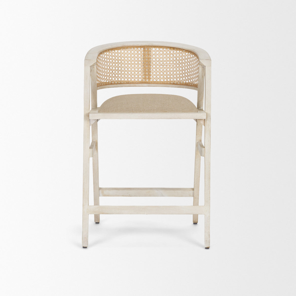 Tabitha Beige/Blonde Fabric/Rattan Seat Wood Frame Counter Stool - Ornate Home