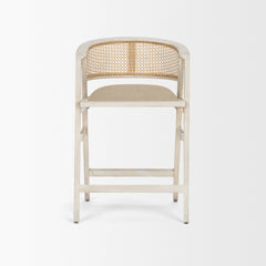 Tabitha Beige/Blonde Fabric/Rattan Seat Wood Frame Counter Stool - Ornate Home