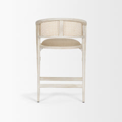 Tabitha Beige/Blonde Fabric/Rattan Seat Wood Frame Counter Stool - Ornate Home