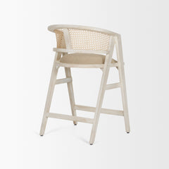 Tabitha Beige/Blonde Fabric/Rattan Seat Wood Frame Counter Stool - Ornate Home