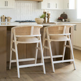 Tabitha Beige/Blonde Fabric/Rattan Seat Wood Frame Counter Stool - Ornate Home