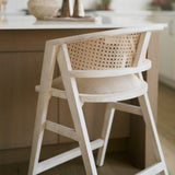 Tabitha Beige/Blonde Fabric/Rattan Seat Wood Frame Counter Stool - Ornate Home