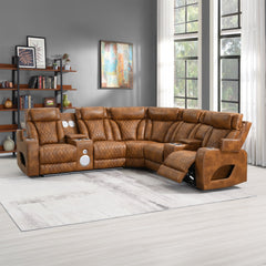Taddeo Brown Power Motion Sectional Sofa Set W/Power Headrest, Massage & Led - Ornate Home