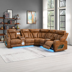 Taddeo Brown Power Motion Sectional Sofa Set W/Power Headrest, Massage & Led - Ornate Home