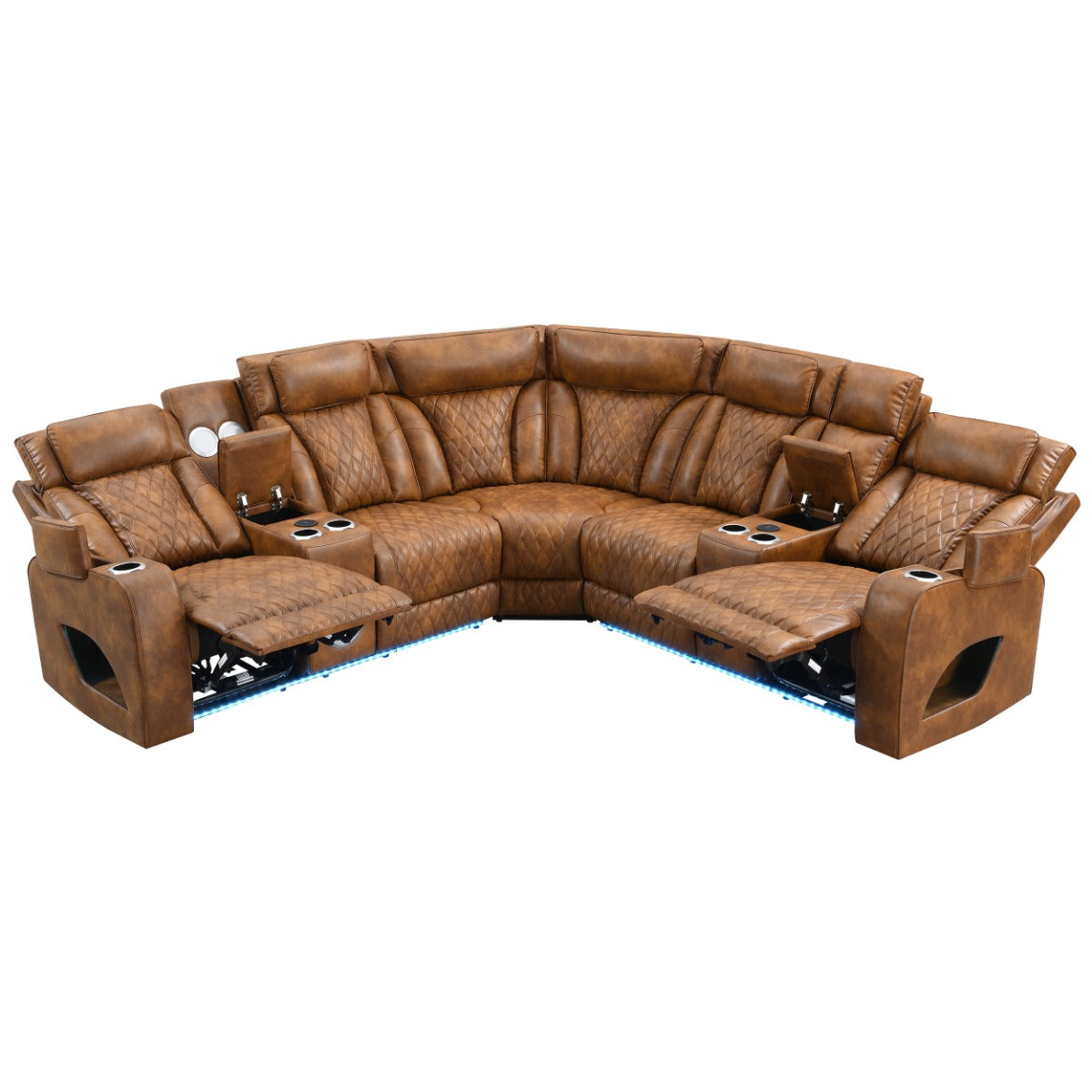 Taddeo Brown Power Motion Sectional Sofa Set W/Power Headrest, Massage & Led - Ornate Home