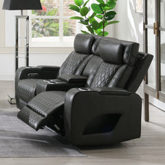 Taddeo Dark Gray Leatherette Power Motion Loveseat w/Console - Ornate Home