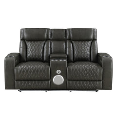 Taddeo Dark Gray Leatherette Power Motion Loveseat w/Console - Ornate Home