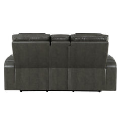 Taddeo Dark Gray Leatherette Power Motion Loveseat w/Console - Ornate Home