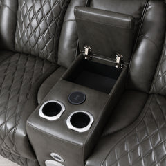 Taddeo Dark Gray Leatherette Power Motion Loveseat w/Console - Ornate Home
