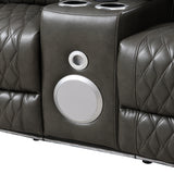 Taddeo Dark Gray Leatherette Power Motion Loveseat w/Console - Ornate Home