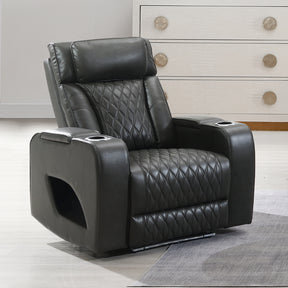 Taddeo Dark Gray Leatherette Power Motion Recliner - Ornate Home