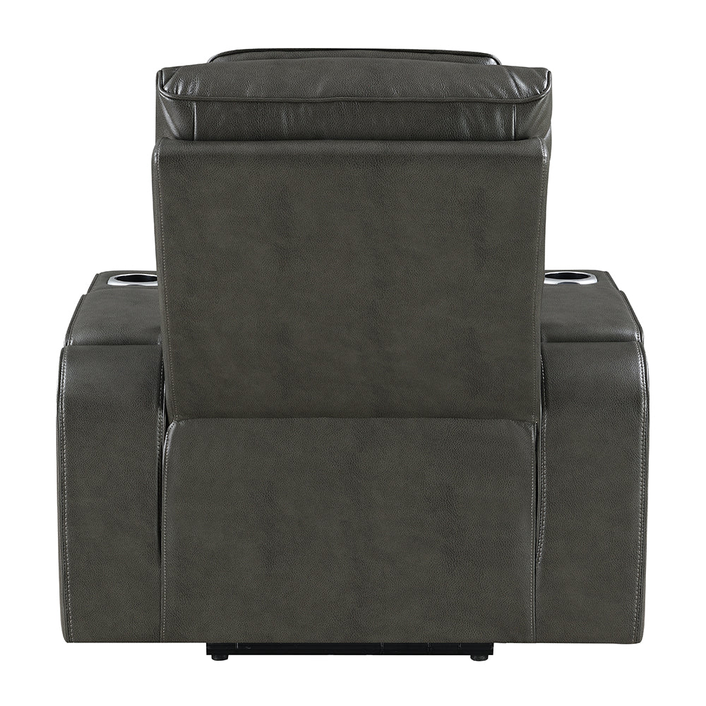 Taddeo Dark Gray Leatherette Power Motion Recliner - Ornate Home