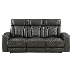 Taddeo Dark Gray Leatherette Power Motion Sofa w/Dropdown Table - Ornate Home