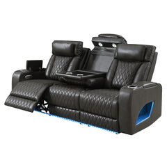 Taddeo Dark Gray Leatherette Power Motion Sofa w/Dropdown Table - Ornate Home