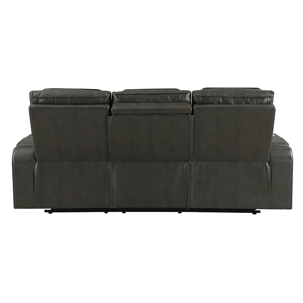 Taddeo Dark Gray Leatherette Power Motion Sofa w/Dropdown Table - Ornate Home