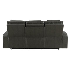 Taddeo Dark Gray Leatherette Power Motion Sofa w/Dropdown Table - Ornate Home