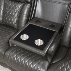 Taddeo Dark Gray Leatherette Power Motion Sofa w/Dropdown Table - Ornate Home