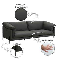 Tadi Black Top Grain Leather Sofa - Ornate Home