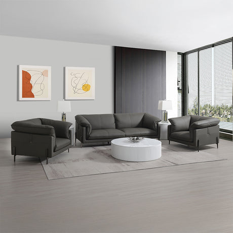 Tadi Black Top Grain Leather Sofa - Ornate Home