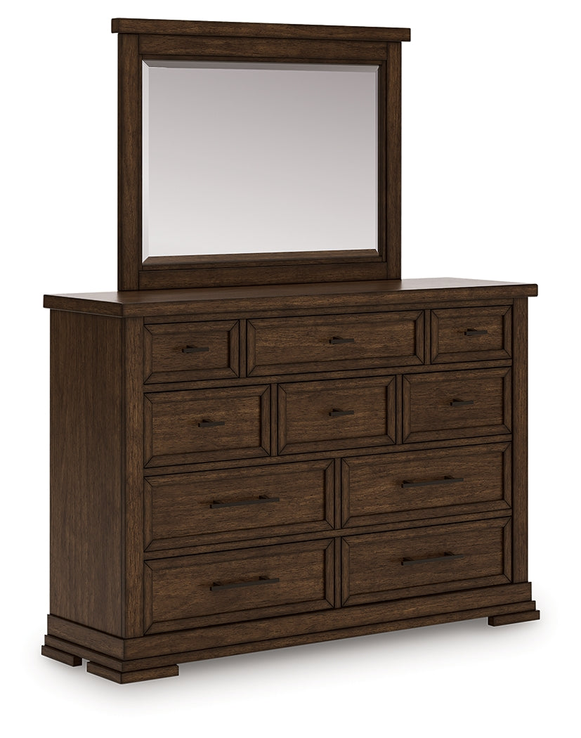 Taffenbrook Medium Brown Queen Panel Storage Bed, Dresser and Mirror (Online Special Price) - Ornate Home