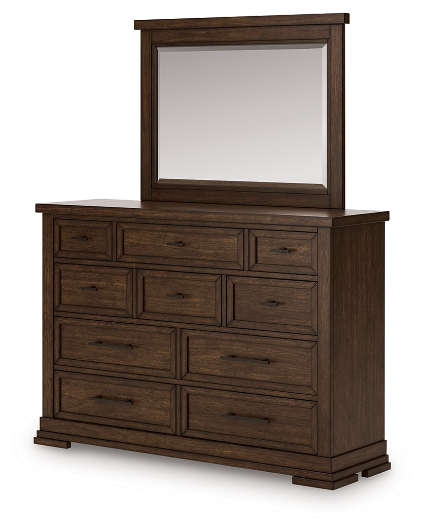 Taffenbrook Medium Brown Queen Panel Storage Bed, Dresser and Mirror (Online Special Price) - Ornate Home