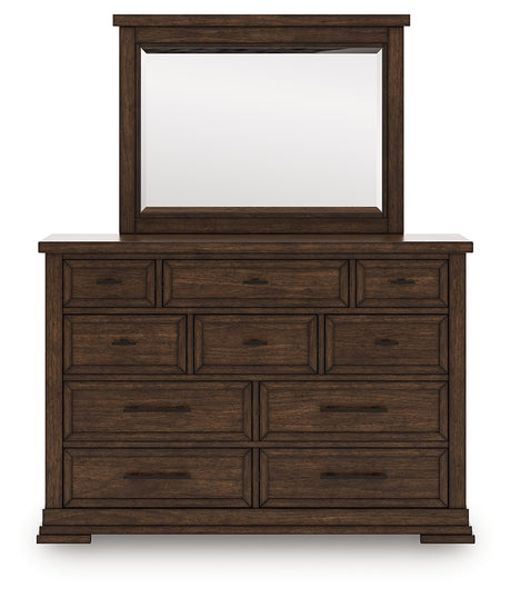 Taffenbrook Medium Brown Queen Panel Storage Bed, Dresser and Mirror - Ornate Home