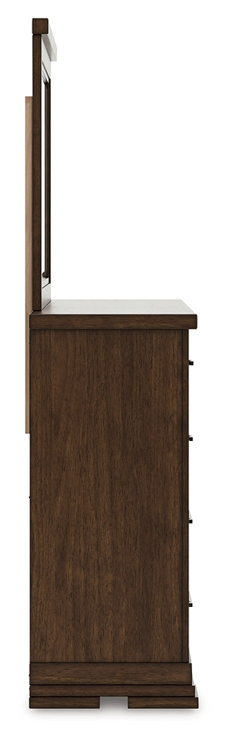 Taffenbrook Medium Brown Queen Panel Storage Bed, Dresser and Mirror - Ornate Home