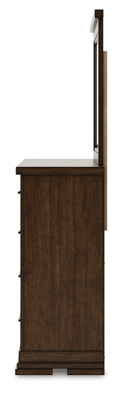 Taffenbrook Medium Brown Queen Panel Storage Bed, Dresser and Mirror - Ornate Home