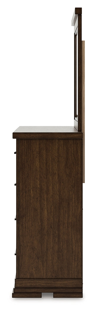 Taffenbrook Medium Brown Queen Panel Storage Bed, Dresser and Mirror - Ornate Home