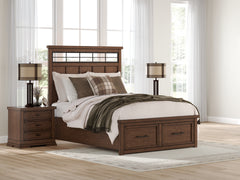 Taffenbrook Medium Brown Queen Panel Storage Bed, Dresser and Mirror - Ornate Home