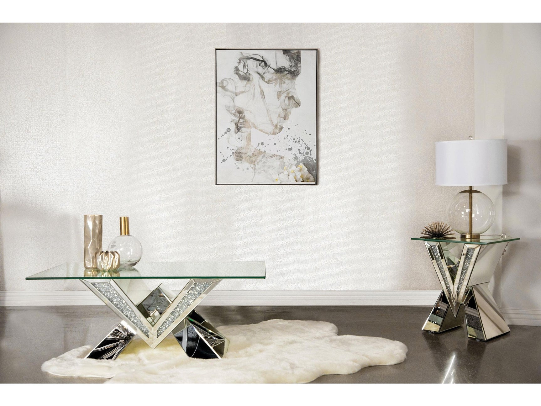 Taffeta Silver 2-piece Mirrored Coffee and End Table Set - Ornate Home