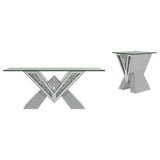 Taffeta Silver 2-piece Mirrored Coffee and End Table Set - Ornate Home