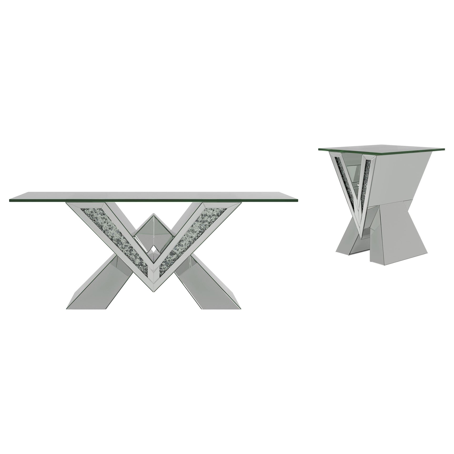 Taffeta Silver 2-piece Mirrored Coffee and End Table Set - Ornate Home