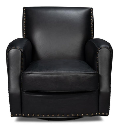 Taft Black Leather Swivel Chair - Ornate Home