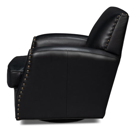 Taft Black Leather Swivel Chair - Ornate Home