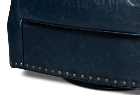 Taft Blue Leather Swivel Chair - Ornate Home