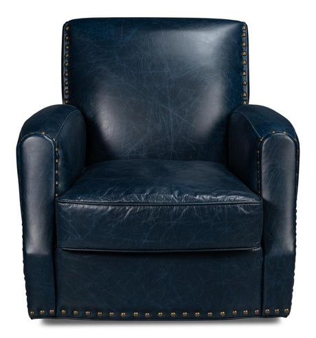Taft Blue Leather Swivel Chair - Ornate Home