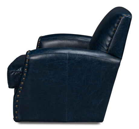 Taft Blue Leather Swivel Chair - Ornate Home