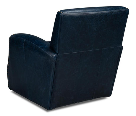 Taft Blue Leather Swivel Chair - Ornate Home