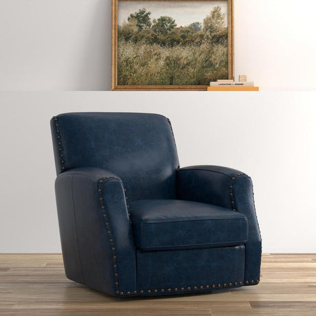 Taft Blue Leather Swivel Chair - Ornate Home