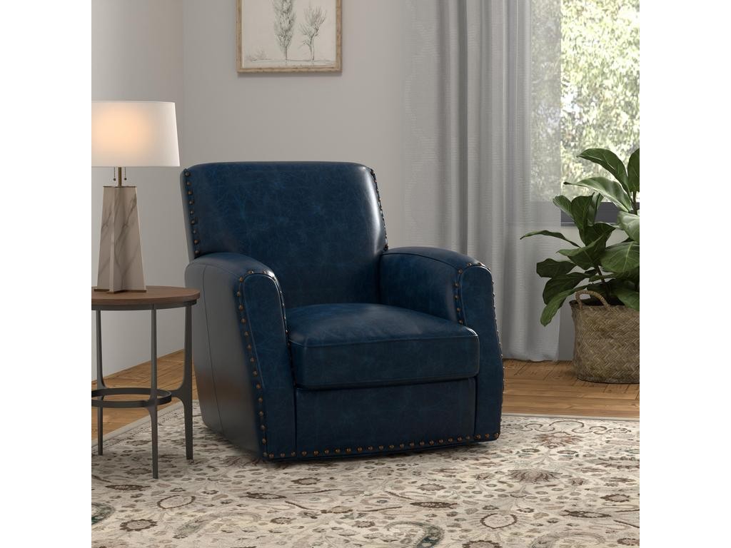 Taft Blue Leather Swivel Chair - Ornate Home